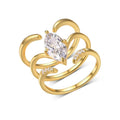 Gold zinc alloy three-piece geometric ring set with horse eye inlay on white background