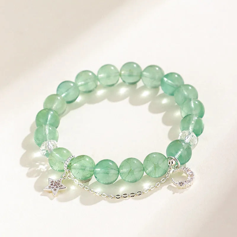 Green fluorite and white crystal star moon princess bracelet with electroplated metal in Korean style
