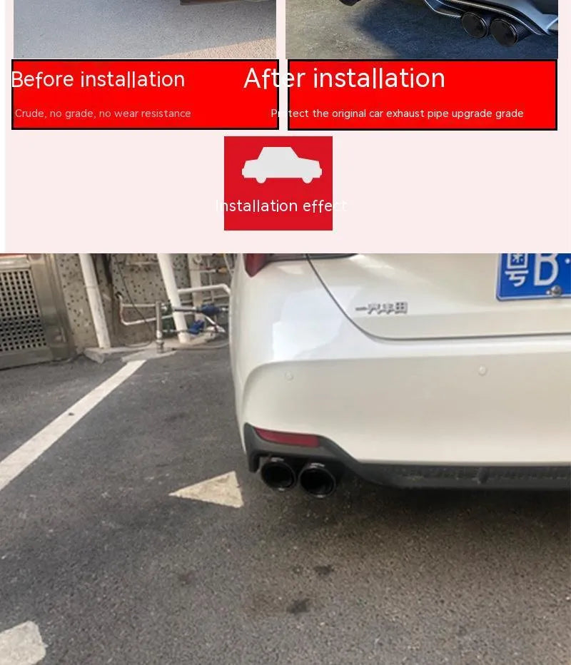 Black carbon fibre car exhaust pipe with dual outlet tail nozzle for vehicle modifications