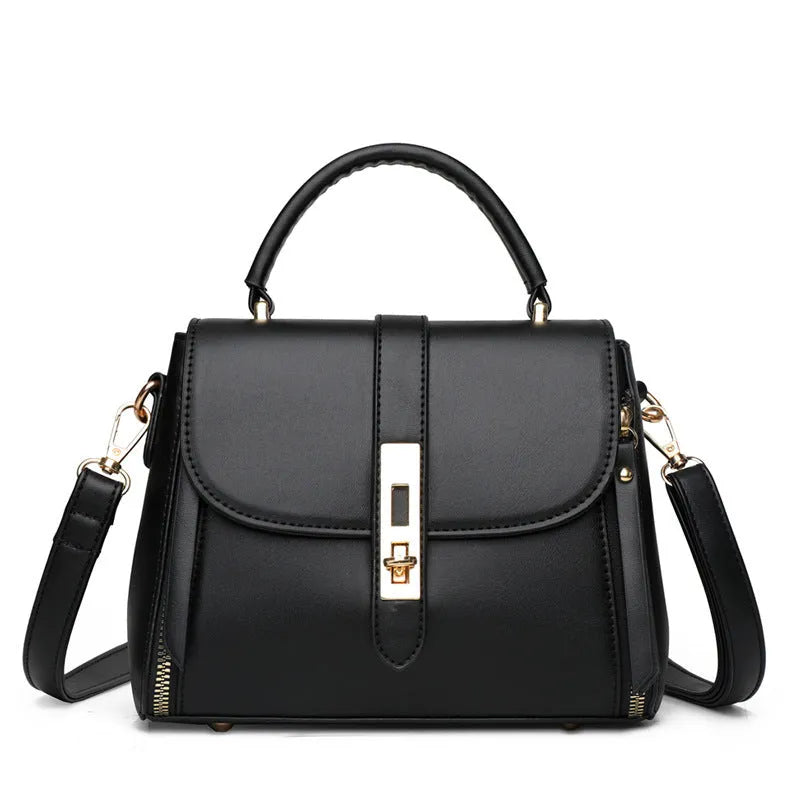 Soft PU leather women's shoulder bag in vertical square design, shown in black colour.