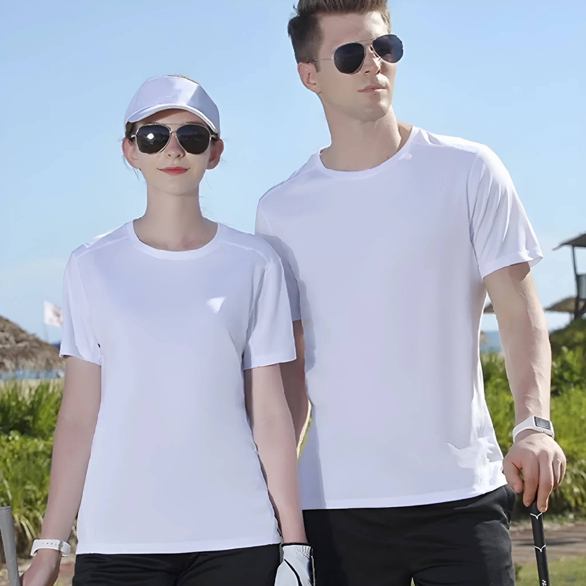Men's round neck cotton t-shirt in loose fit, available in black or white solid colours