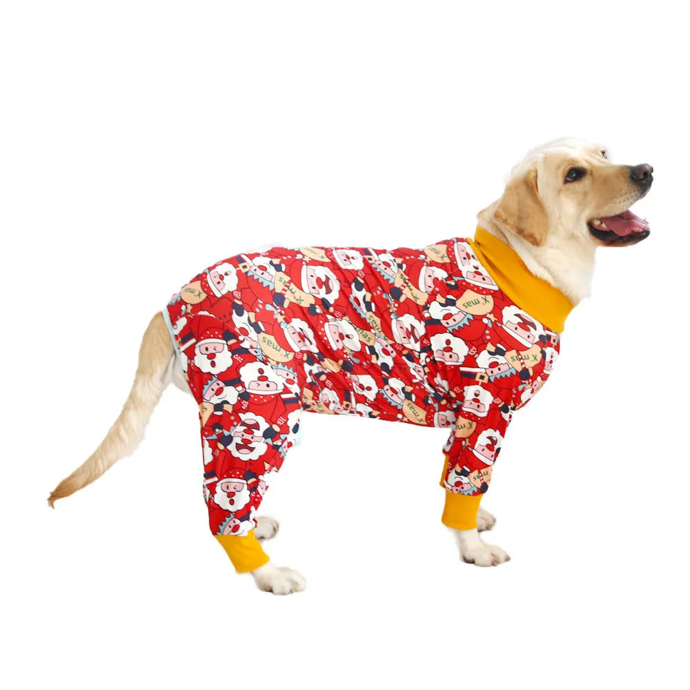 Cotton four-legged dog jumpsuit with colourful print pattern on small dog