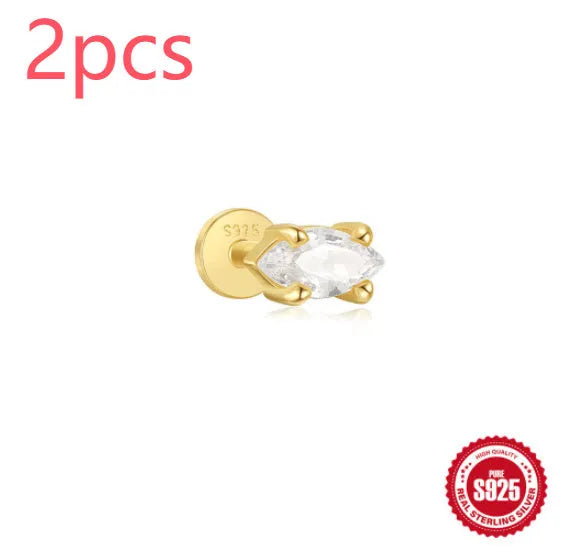 Sterling silver tassel ear studs with gold electroplating and XINGX inlaid detailing