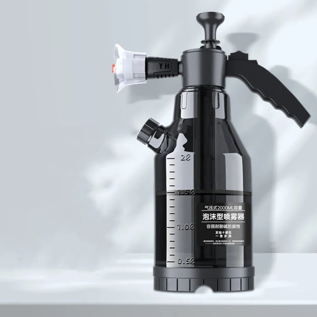 Handheld car wash foam sprayer with 2 litre tank and foam brush attachment