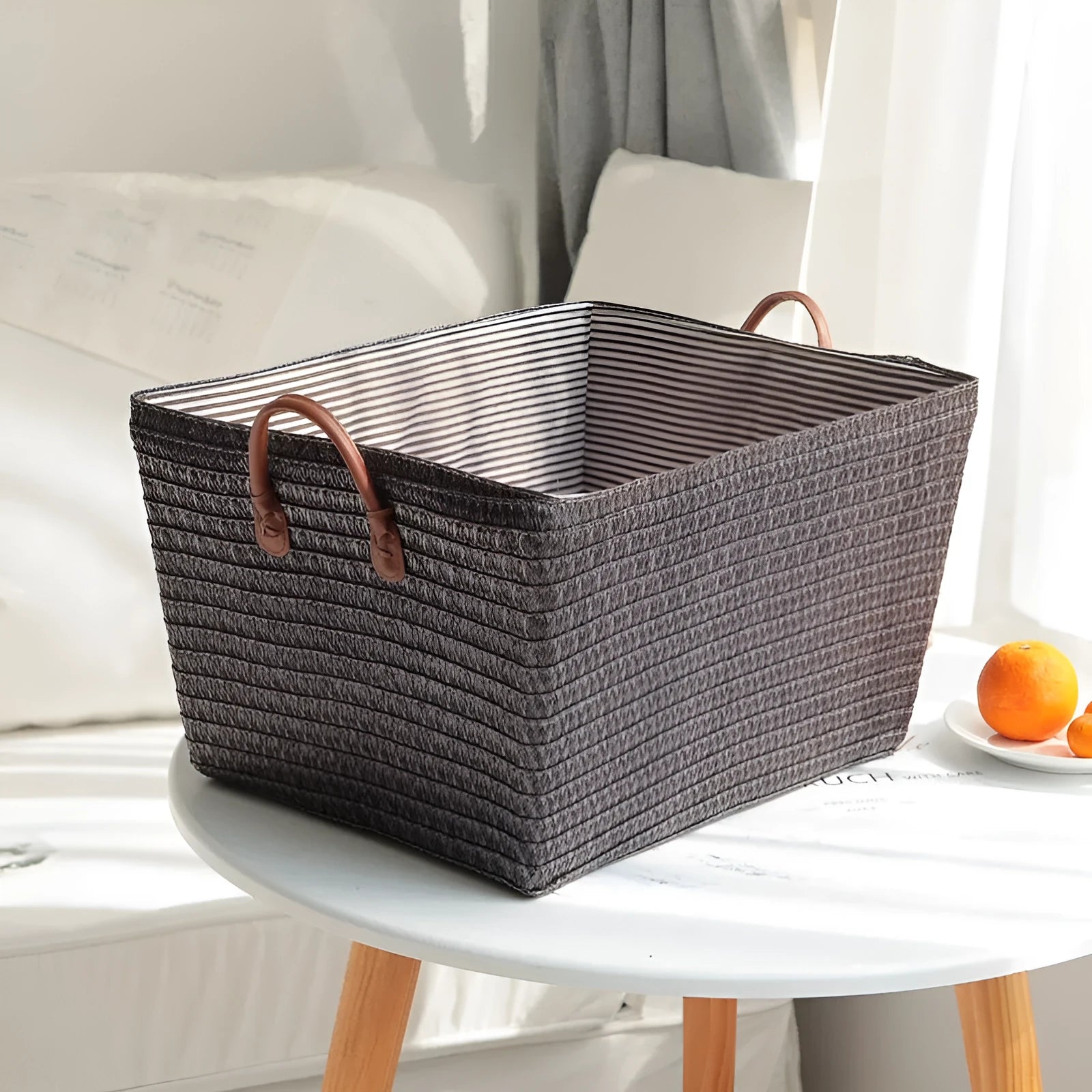 Cotton string laundry basket in grey, 45x35x25cm, for indoor home storage