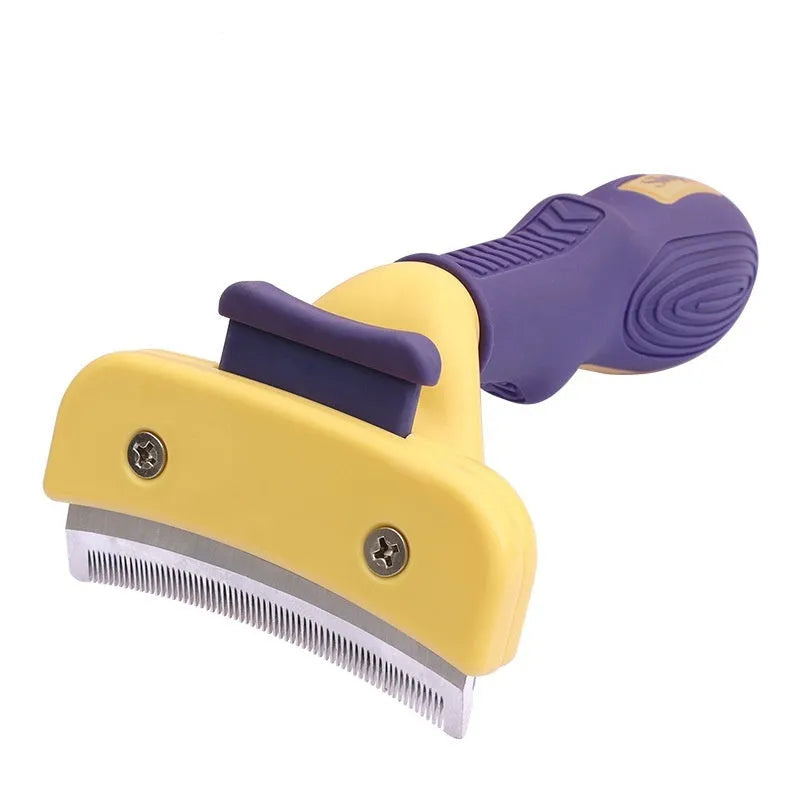 Teddy Golden Retriever hair removal comb with stainless steel blade and plastic TPR handle in two sizes