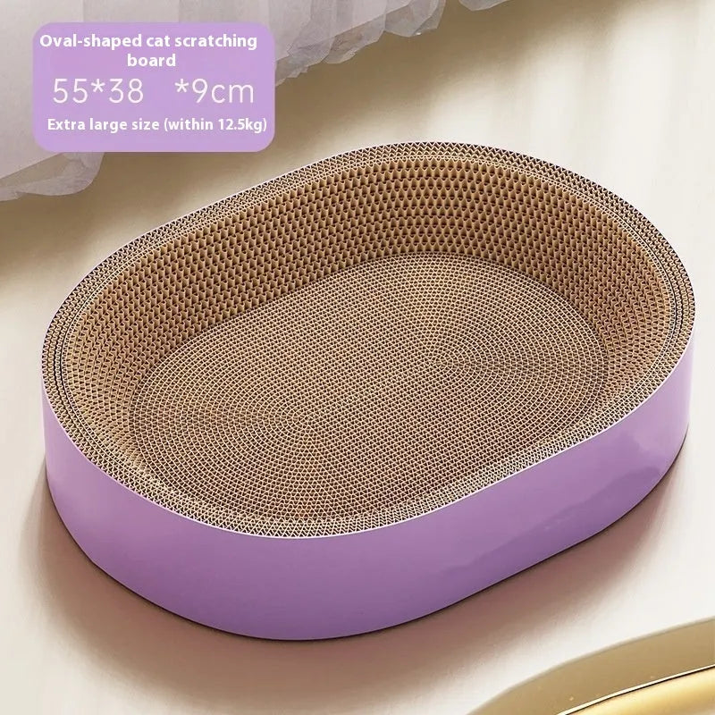 Green oval corrugated paper cat scratch board nest with a 55cm diameter.