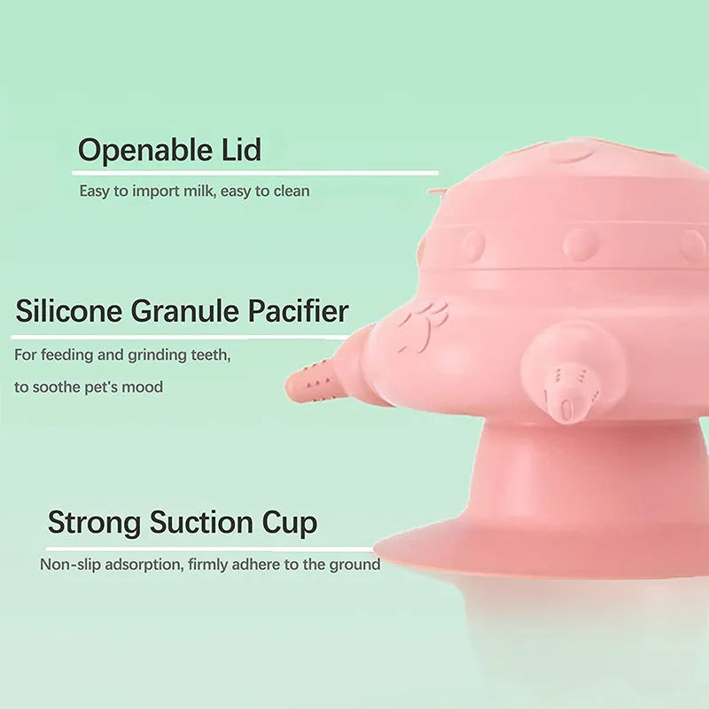 Pink silicone pet nursing bottle with bionic teat design for self-feeding puppies and kittens