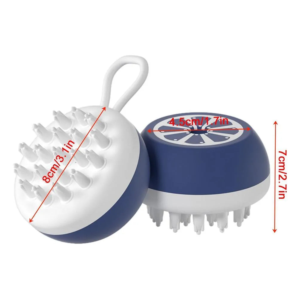 Blue, grey, and yellow silicone dog shampoo brush with massage points for washing and grooming