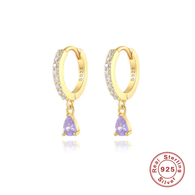 S925 sterling silver geometric water drop earrings for women with crystal accents.