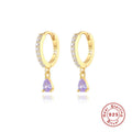 S925 sterling silver geometric water drop earrings for women with crystal accents.