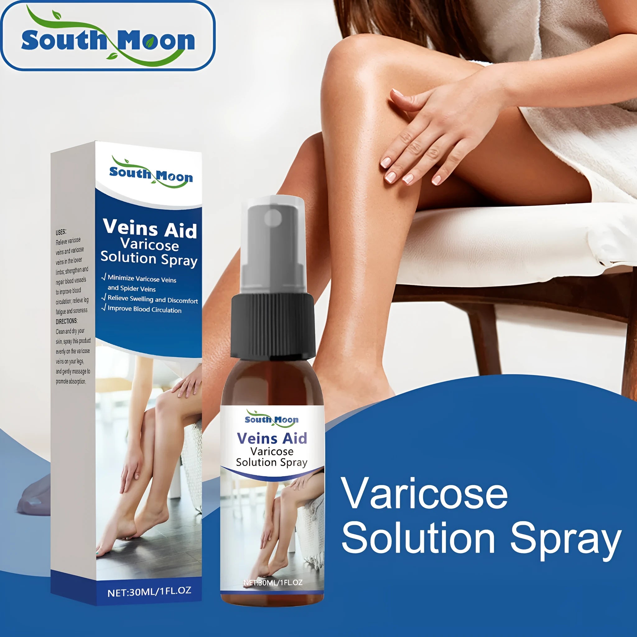 30ml Leg Care Spray bottle with menthol, ginger and horse chestnut for daily leg massage