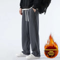 Men's double-sided polar fleece-lined winter sports trousers in Korean-style loose fit with drawstring waist