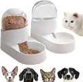 White automatic gravity cat feeder and water dispenser set with wave-shaped design on a table.
