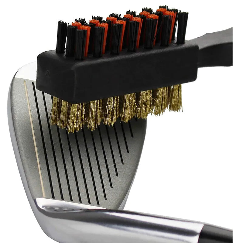 Golf club double-sided brush with nylon and steel wire bristles for cleaning ball head grooves