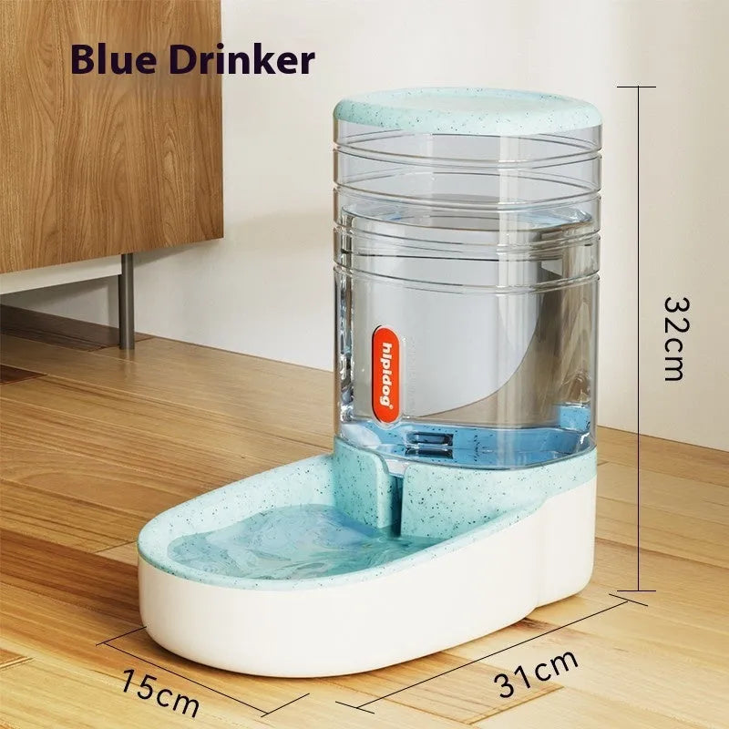 Automatic pet feeder or water fountain with 3.8L capacity in blue, green, grey, or pink colour.