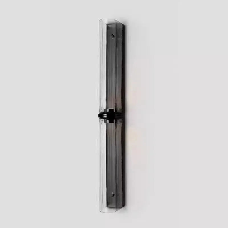 Nordic double headed bedside wall lamp ironwork frame glass shade black copper colour 64x610mm