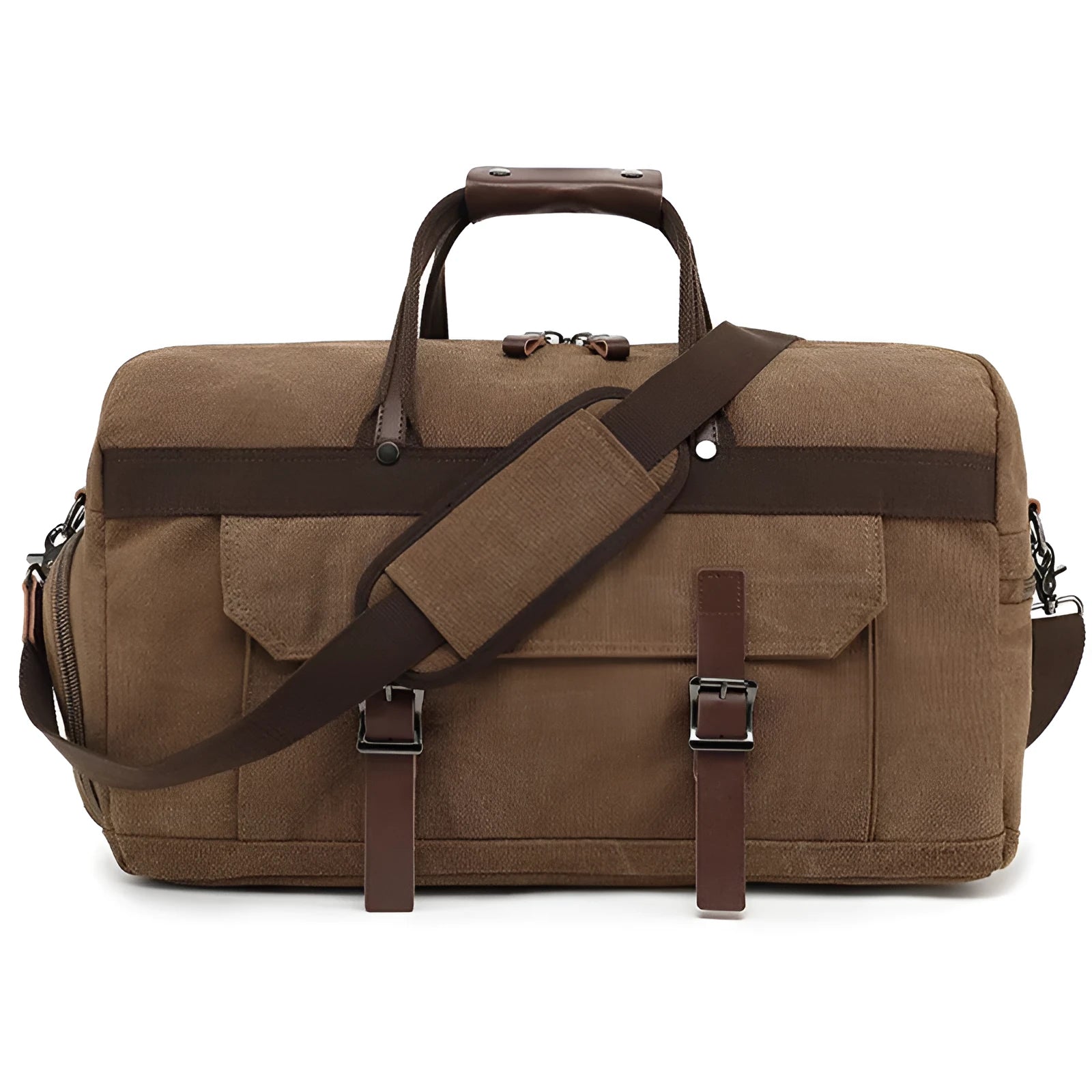 Large capacity crossbody travel bag in canvas material with sewing line details and polyester lining