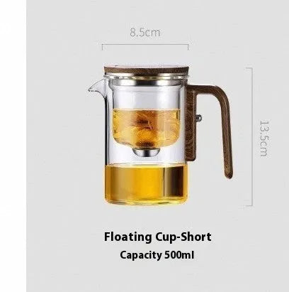 Glass teapot with magnetic separation button, walnut wood handle, and Chinese style design on tea tray