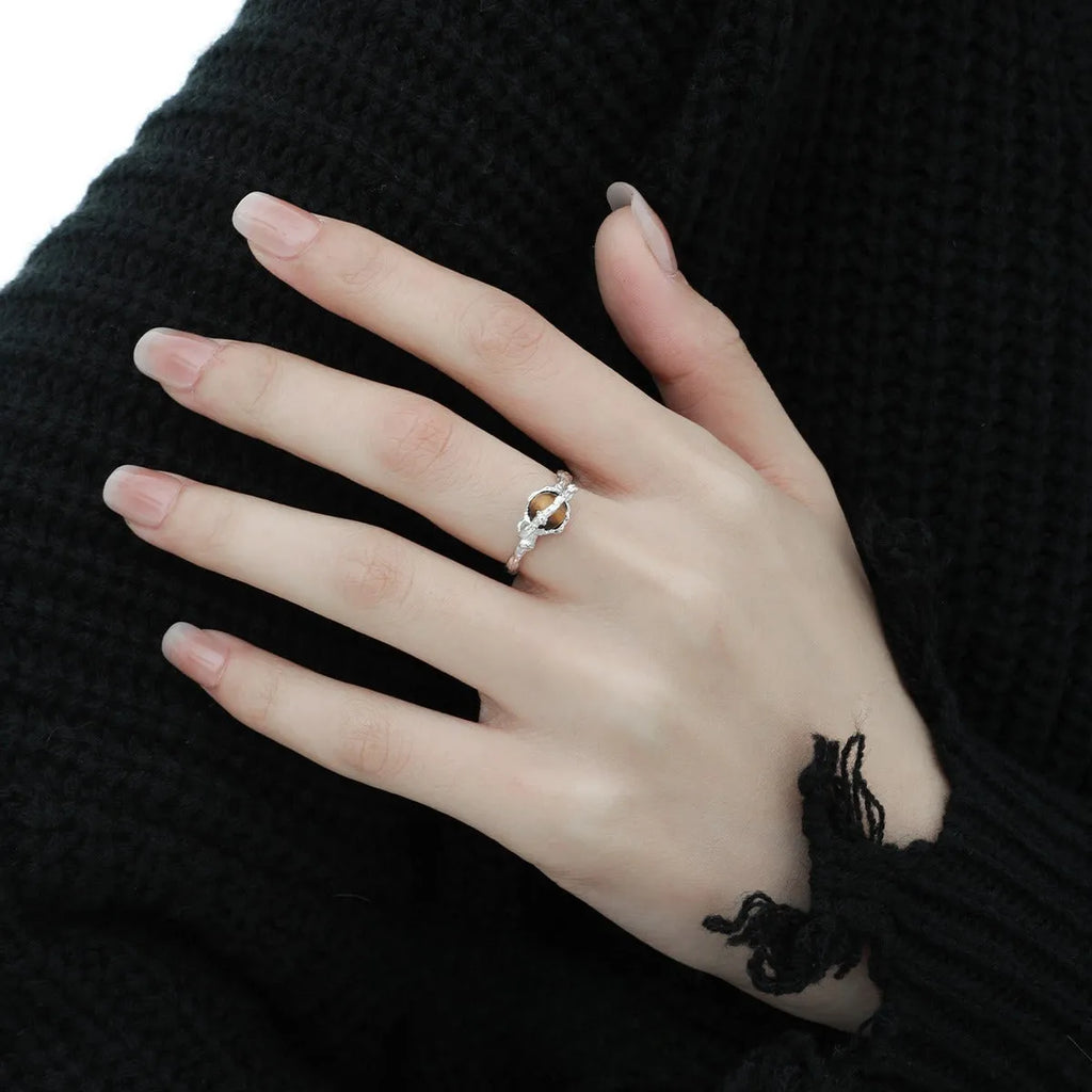 Women's adjustable silver Saturn open ring with white gold electroplating finish