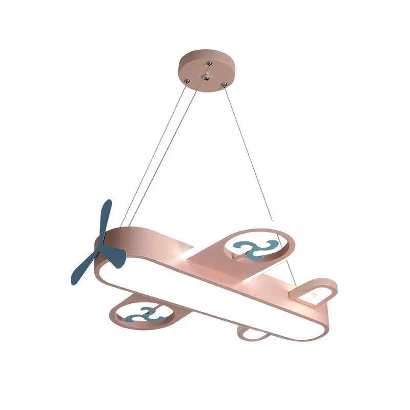 Children's room plane light LED cartoon chandelier in blue with three-colour dimming, 55cm diameter, iron and aluminum alloy