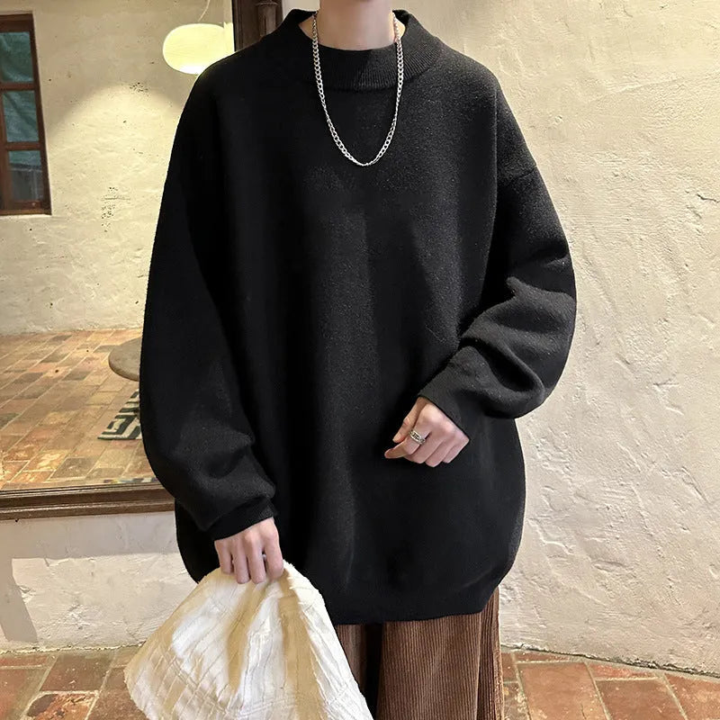 Men's loose fit round neck solid colour sweater in polyester fabric