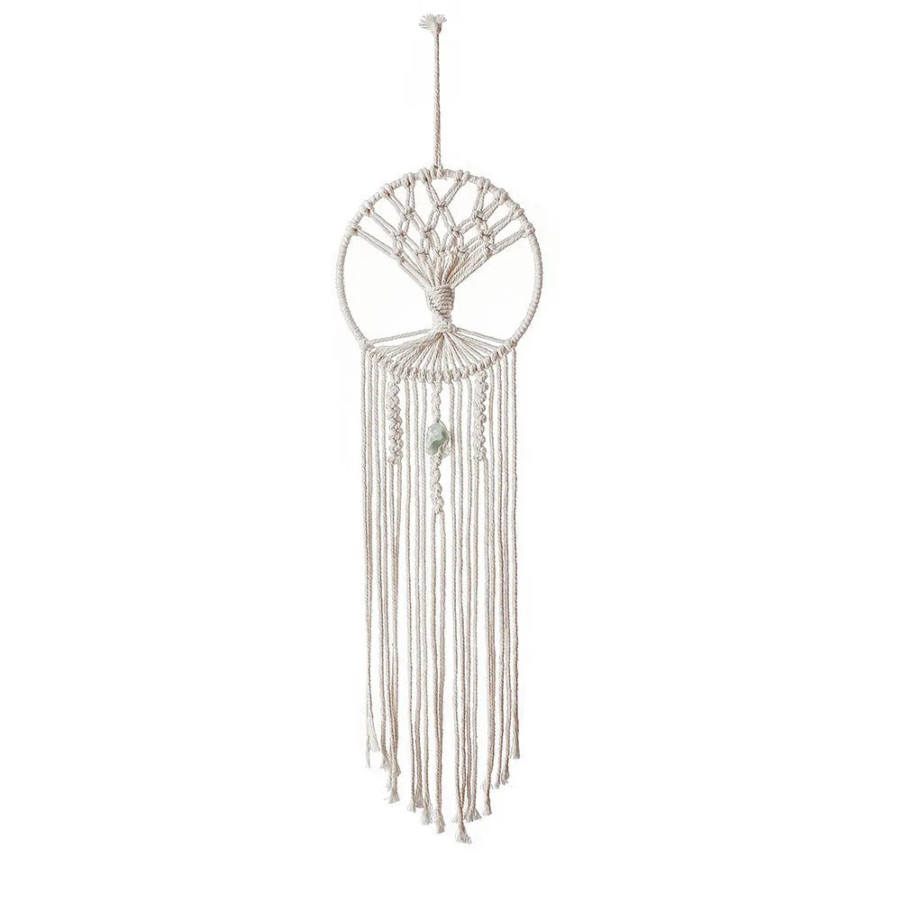 Handmade dream catcher tree tapestry in cotton rope, 73x18cm rectangular wall hanging with European style hand weaving