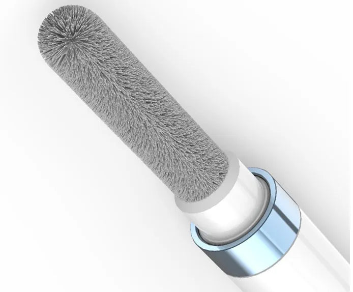 Blue plastic cleaning pen for electronics with metal tip, flocking sponge, and long brush.