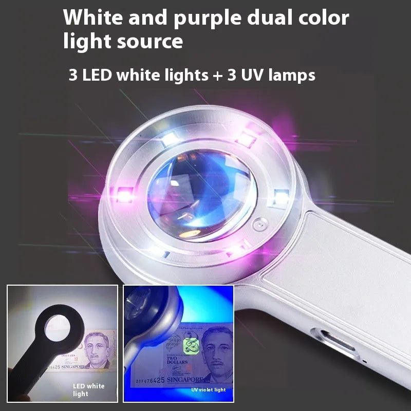 60x HD USB rechargeable LED magnifying glass 30mm lens silver black