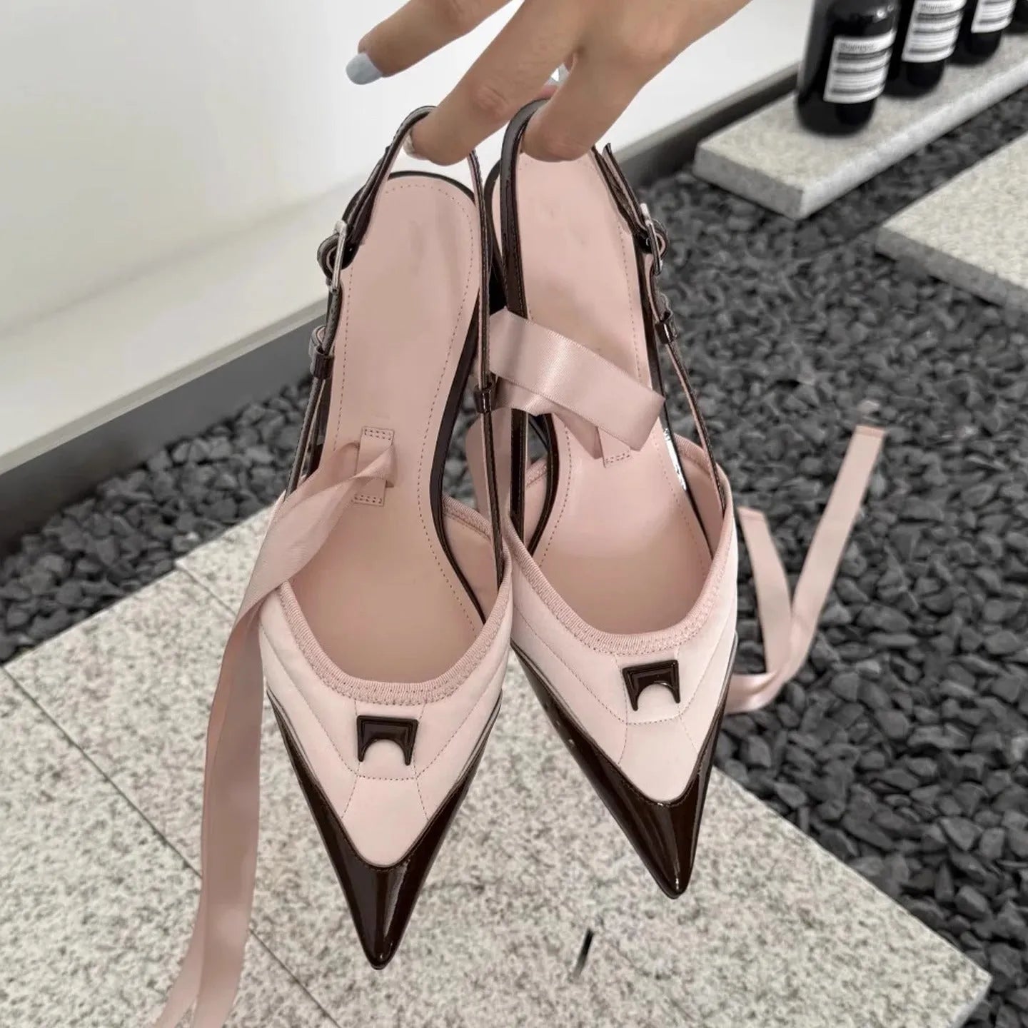 Women's black lace-up high heels with a special-shaped root design and cowhide upper