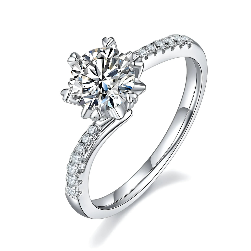 Snowflake Dance 1-carat moissanite wedding ring set on S925 silver with platinum plating and gift box