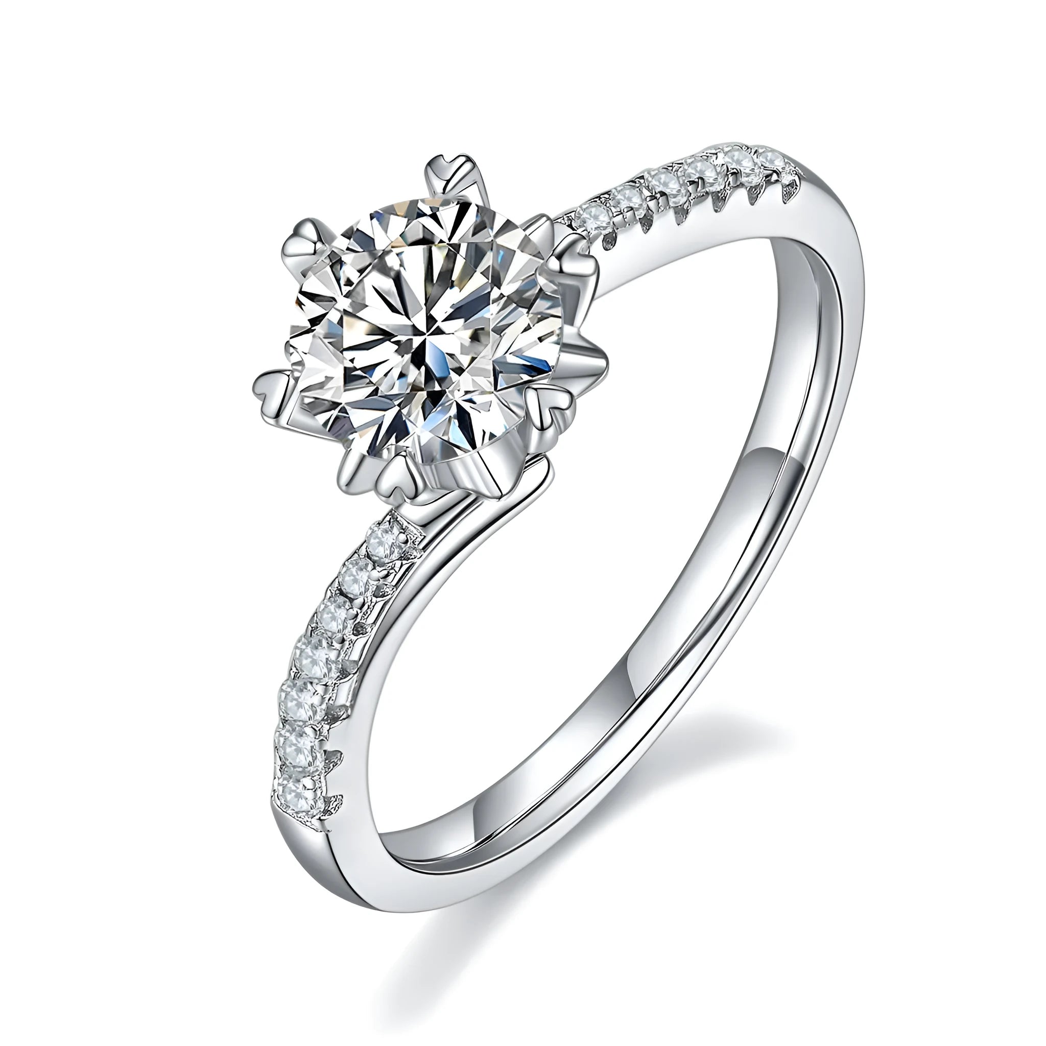Snowflake Dance 1-carat moissanite wedding ring set on S925 silver with platinum plating and gift box