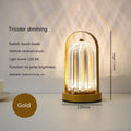 Portable black metal and acrylic LED table lamp with touch dimmer, USB rechargeable, 3W, on a camping table