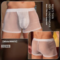 Men's black ultra-thin nylon boxer briefs laid flat, showing free size fit.
