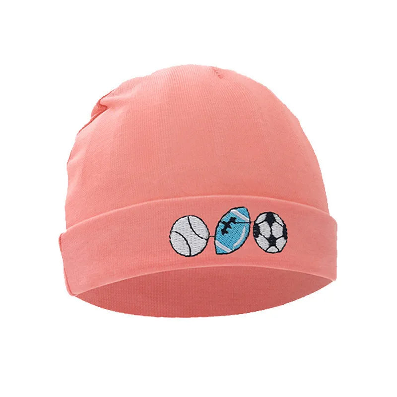Set of white, light blue, and grey cotton baby pullover caps, gloves, and foot covers for infants.