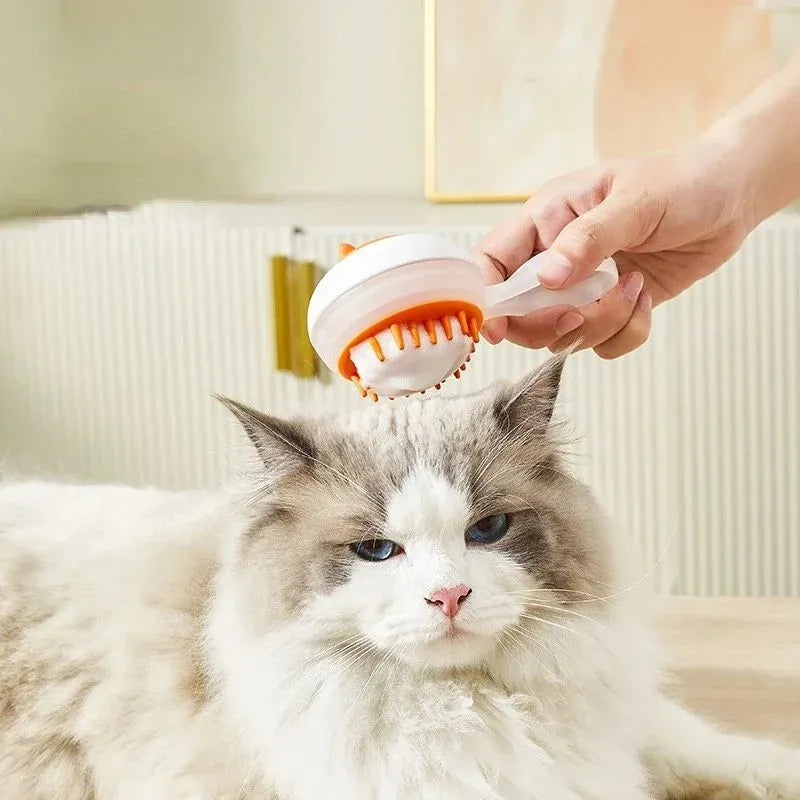 Automatic cleaning pet bath brush with soft gel massage pads in blue and orange colour options