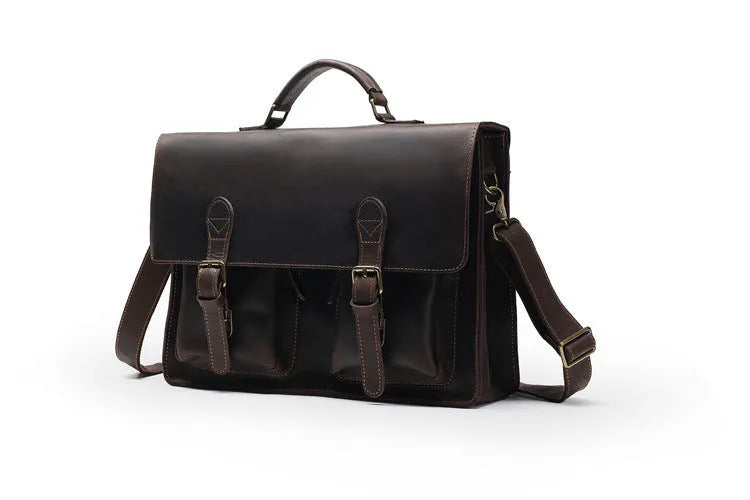 Genuine cowhide leather computer crossbody bag for business travel with anti-theft features