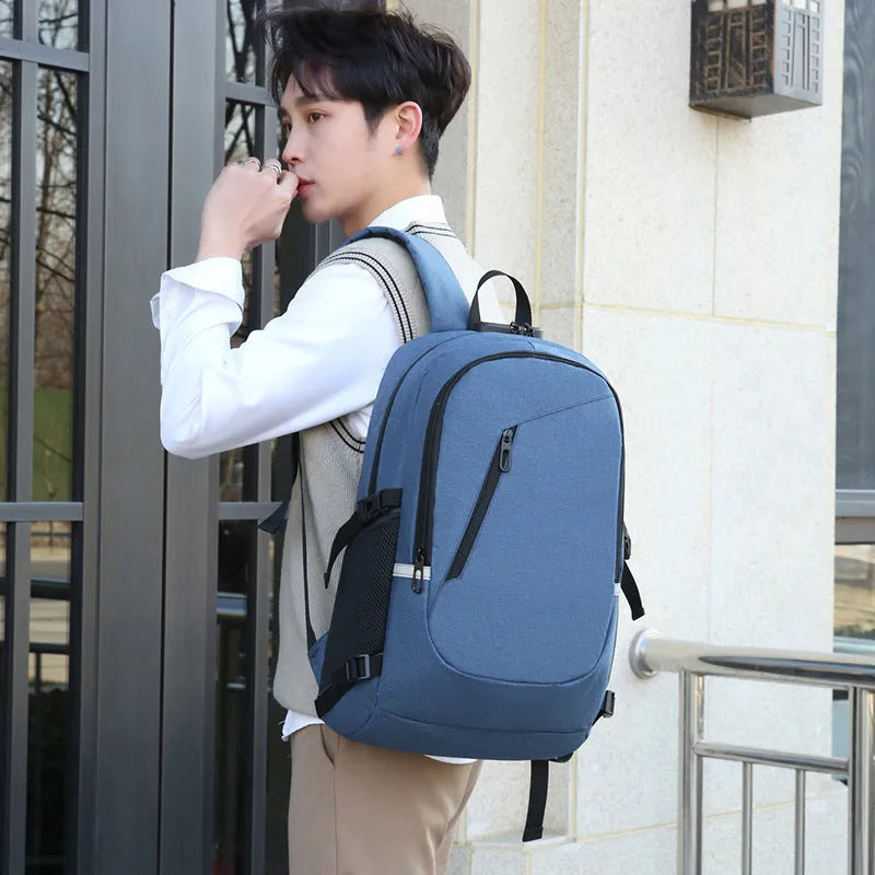 Oxford cloth computer backpack with street trend style showing 20-35L capacity and grey colour option