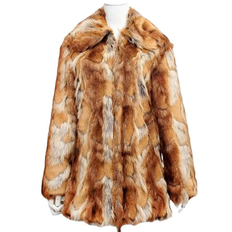 Women's slim-fit tiger pattern faux fur leather jacket on a hanger