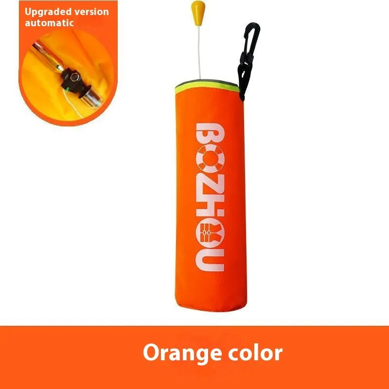 Automatic inflatable life jacket in orange with gas cylinder and 600D Oxford cloth construction for fishing and car use