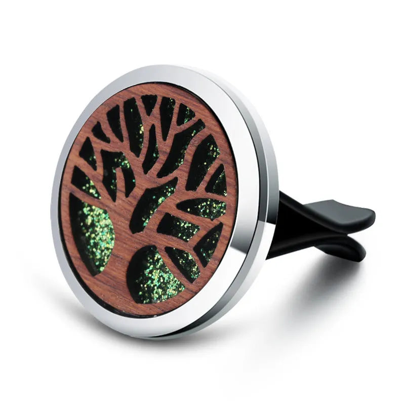 Round alloy wood car aromatherapy clip for air freshener discs with incense holder