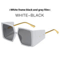 Large square acetate sunglasses with 150mm wide frames and UV400 lenses in six colour options on a plain background.