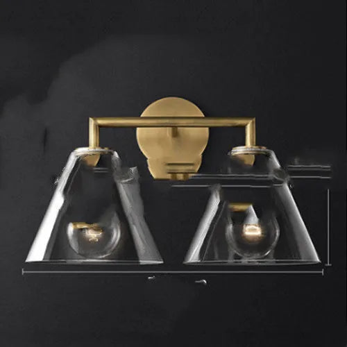 Modern wrought iron glass wall lamp with gold bronze finish and triangular transparent glass shade