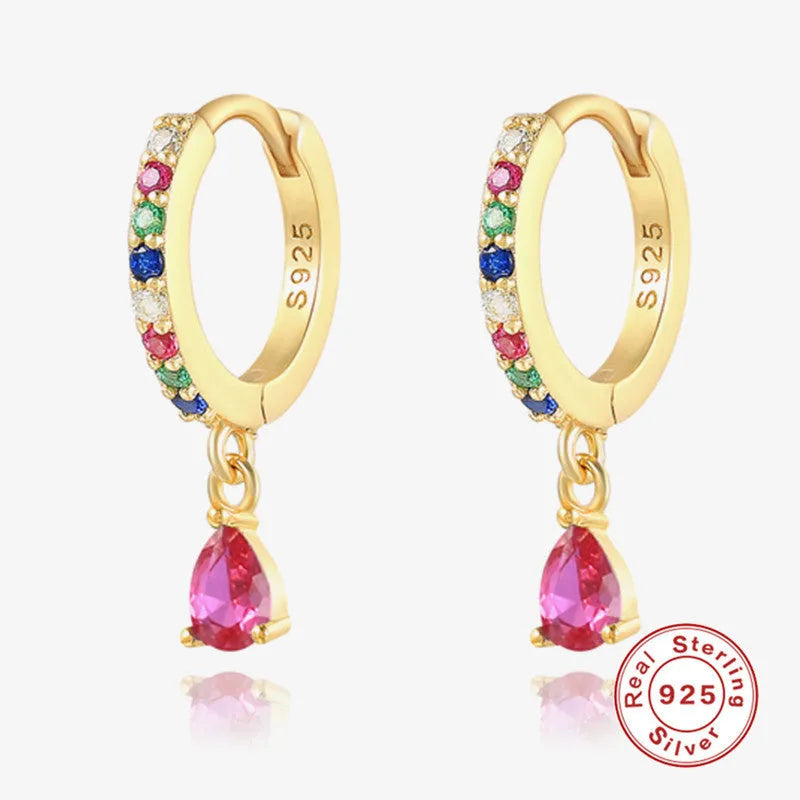 S925 sterling silver geometric water drop earrings for women with crystal accents.