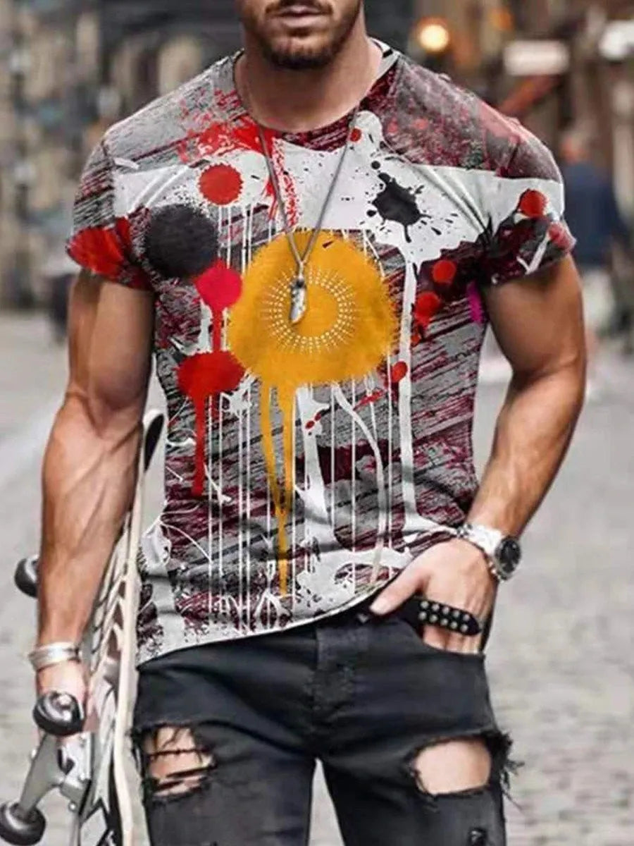 Men's camouflage pattern loose fit short sleeve T-shirt in polyester fabric