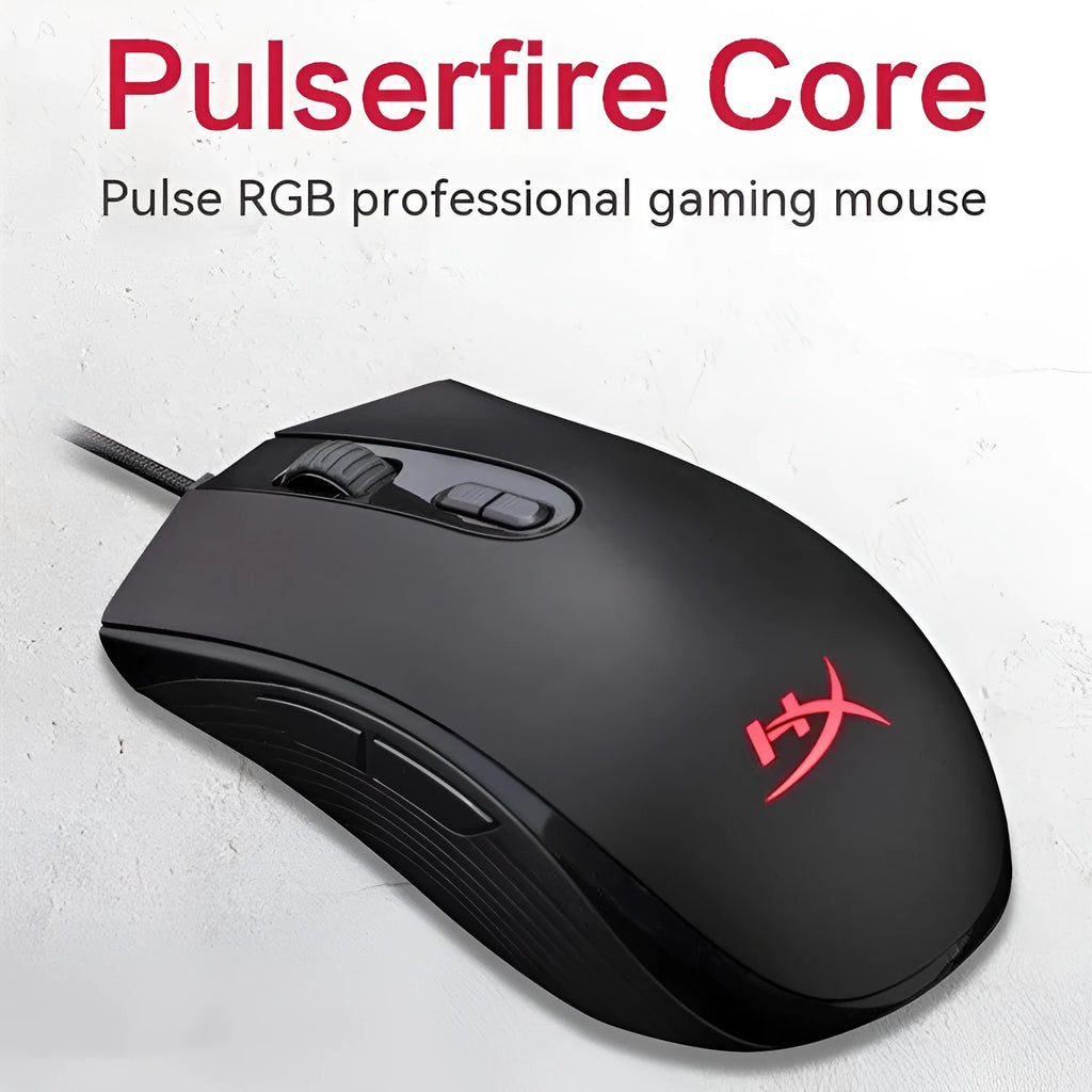 HyperX Pulsefire Core RGB wired gaming mouse in black or pink colour with USB cable