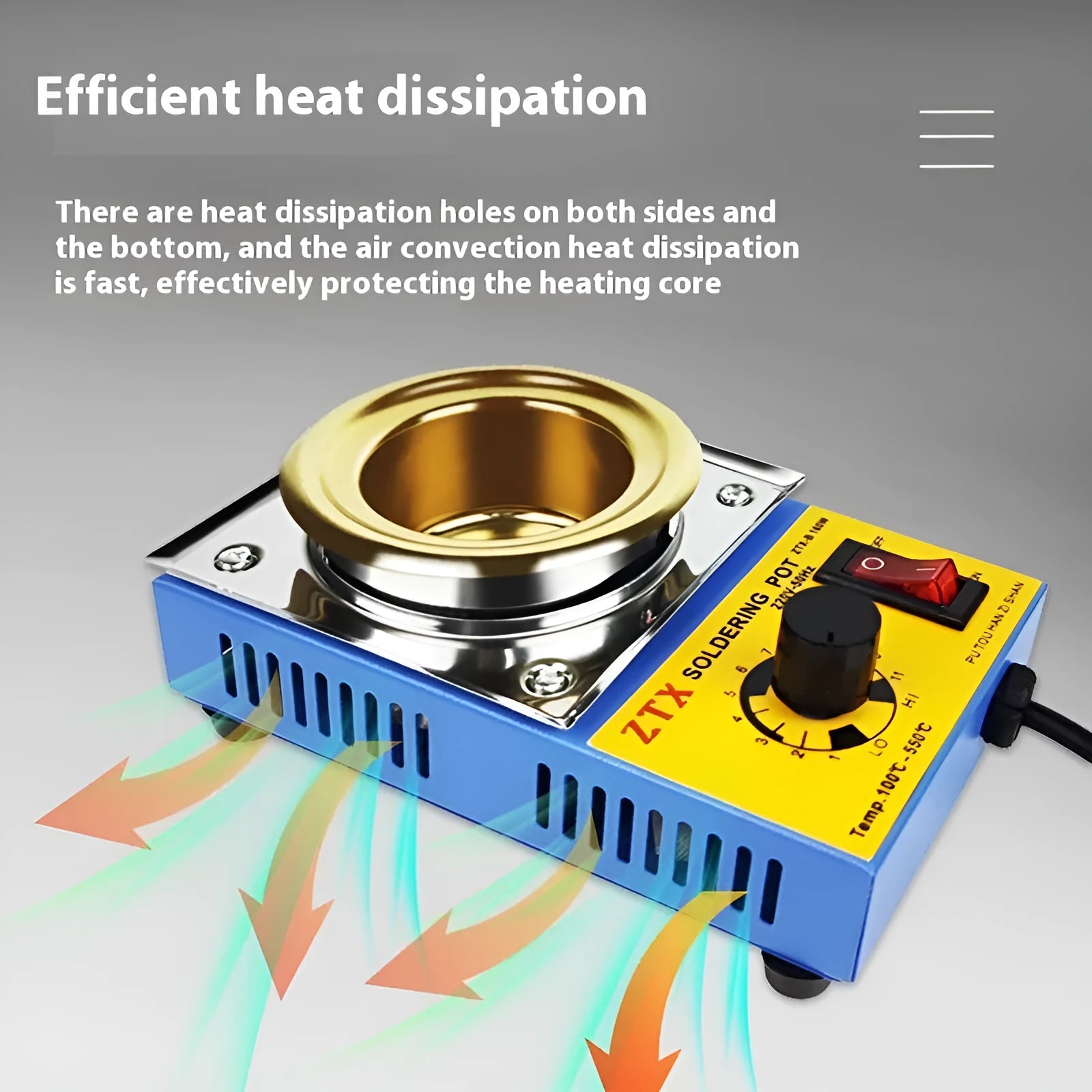 Desktop thermostat-controlled tin melting furnace with temperature adjustment dial and titanium-plated heating elements