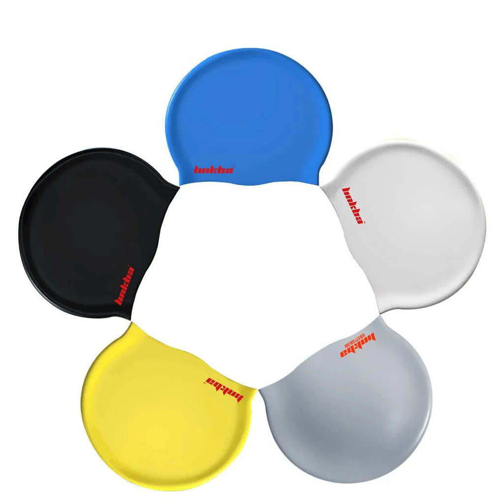 Silicone swimming cap with built-in earmuffs in multiple colour options