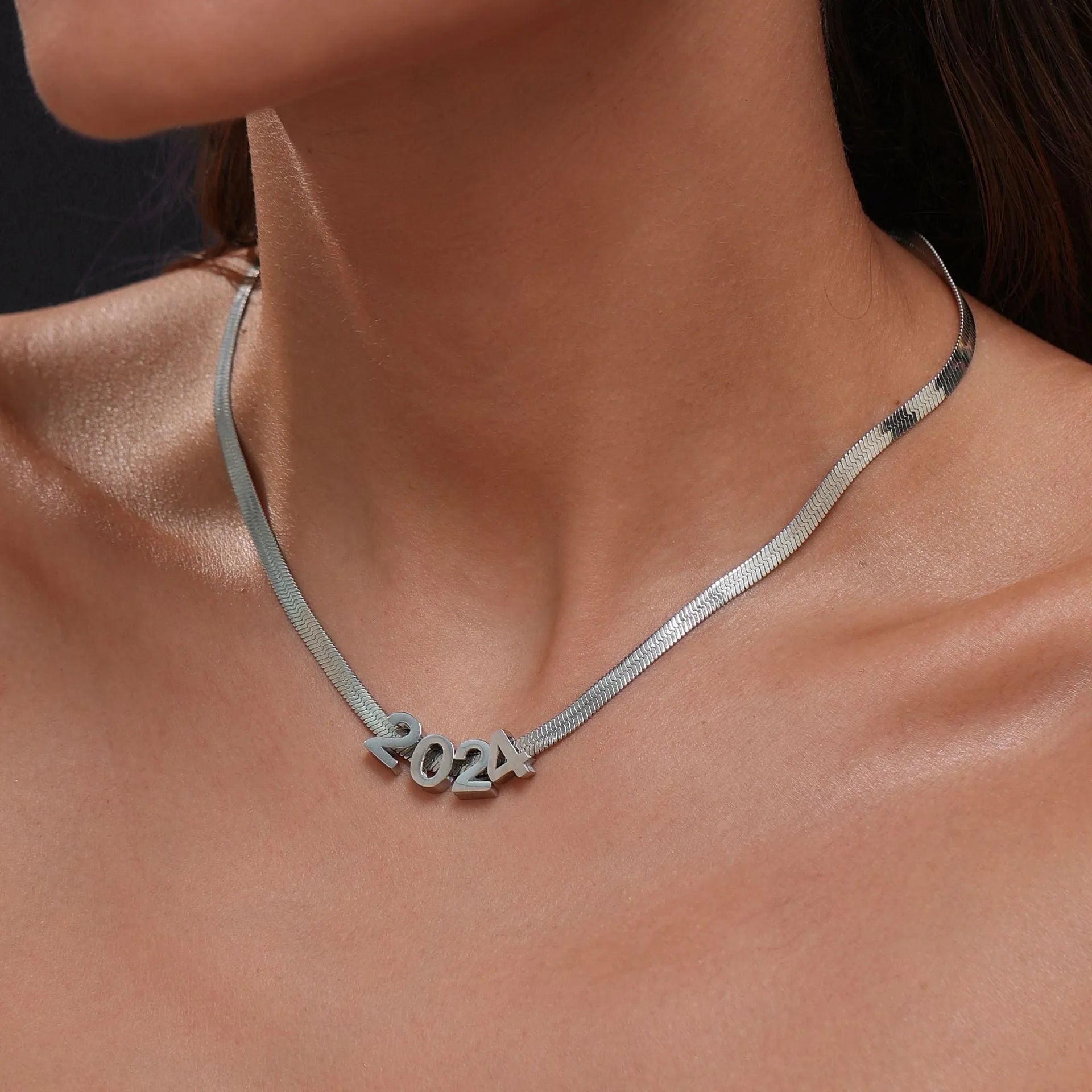 Titanium steel necklace with electroplated gold letter pendant on 40cm chain