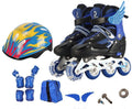 Children's adjustable inline skates with aluminium frame and protective gear set in various colours